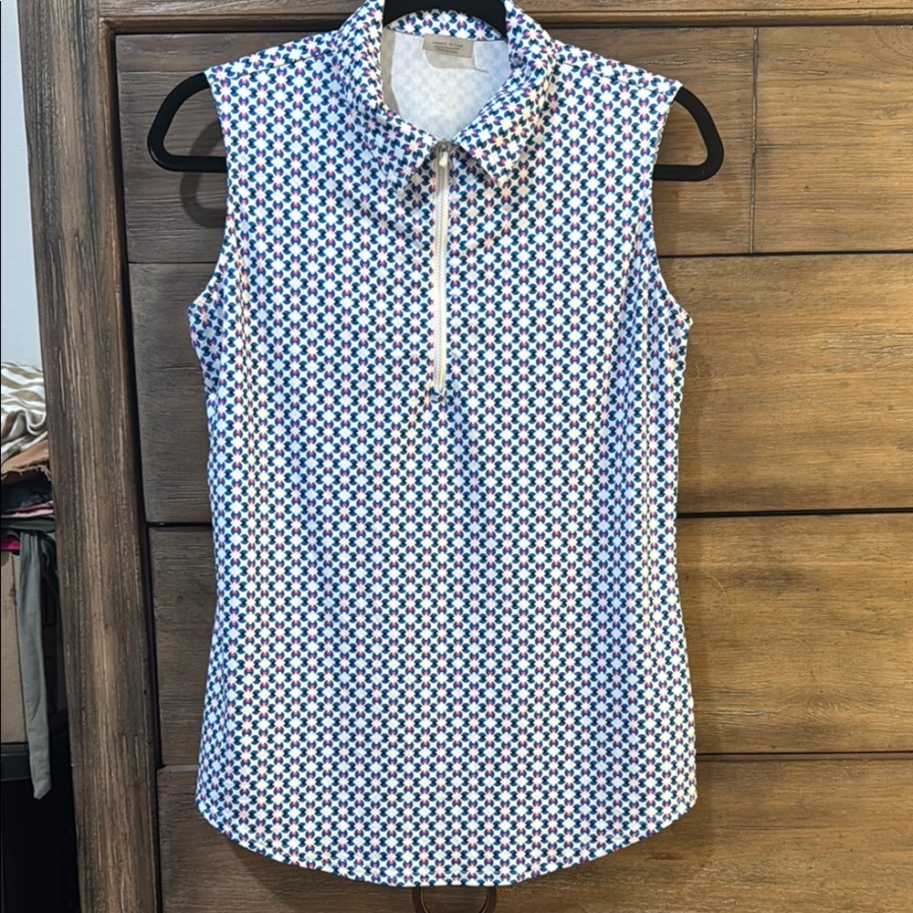 Jofit Blue and White Sleeveless Polo Blouse